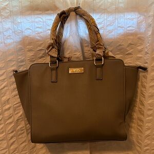 BCBG Gray Tote Bag with Scarf Accent